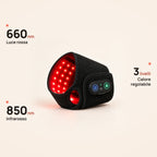 Polsiera Nirvia Wrap con le etichette: luce rossa 660 nm, infrarosso 850 nm, calore in 3 livelli