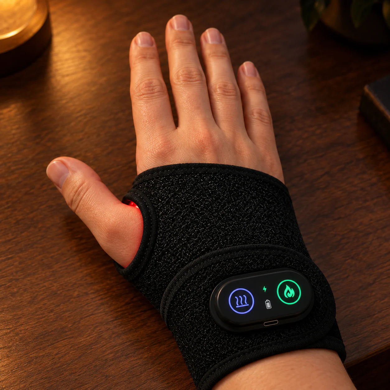 polso con la fascia accesa su sfondo notte